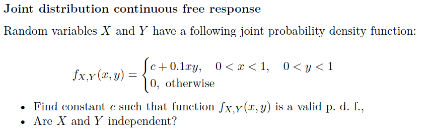 Solved Joint distribution continuous free response Random | Chegg.com