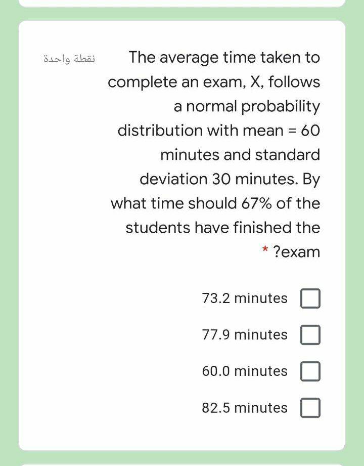 Solved نقطة واحدة The average time taken to complete an | Chegg.com