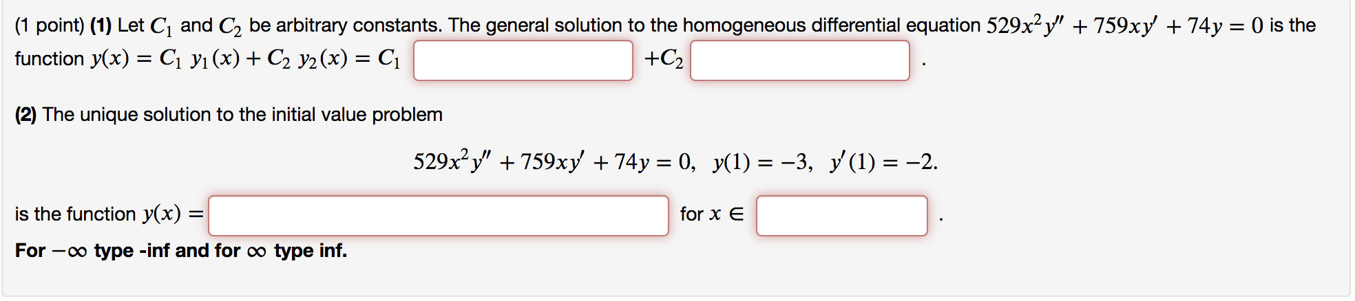 Solved (1 Point) (1) Let C And C2 Be Arbitrary Constants. | Chegg.com