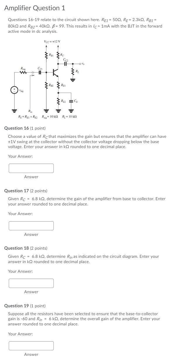 Solved Amplifier Question 1 Questions 16-19 relate to the | Chegg.com