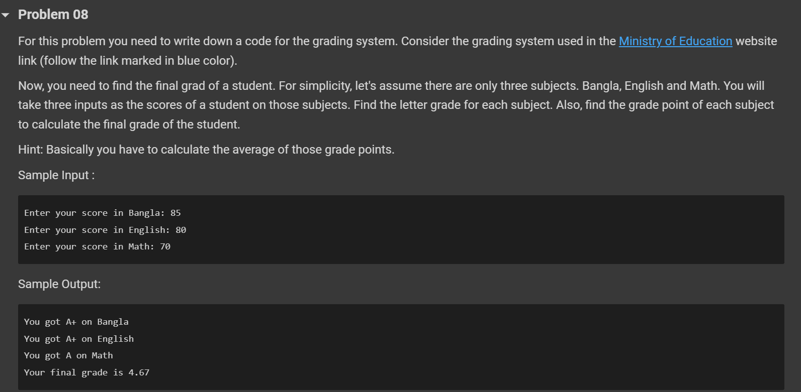 Solved [Python] In Python, you need to find the final grade | Chegg.com
