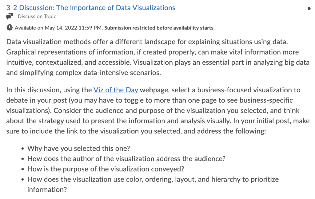 Solved 3-2 Discussion: The Importance of Data Visualizations | Chegg.com