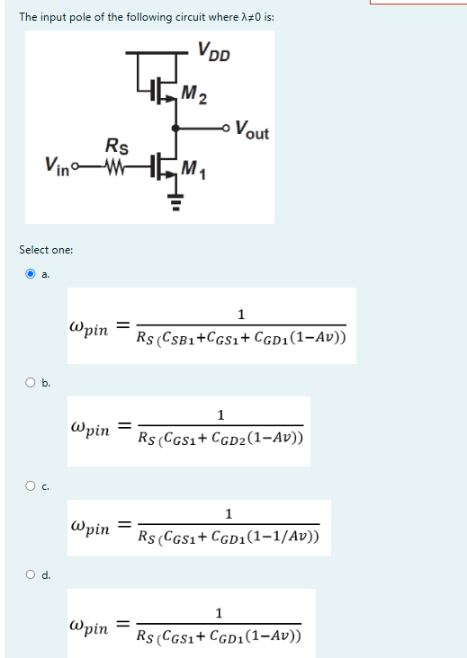 Solved The input pole of ﻿the following circuit where | Chegg.com