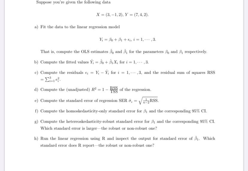 Solved Suppose You Re Given The Following Data X 3 1 2 Chegg Com