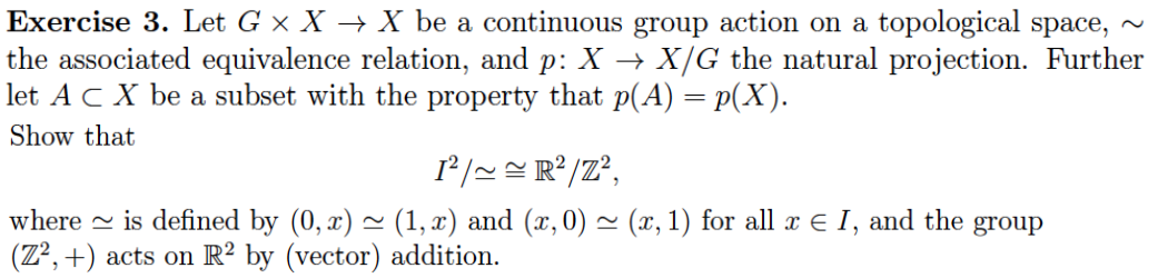 Solved Exercise 3. Let G X X be a continuous group action on | Chegg.com