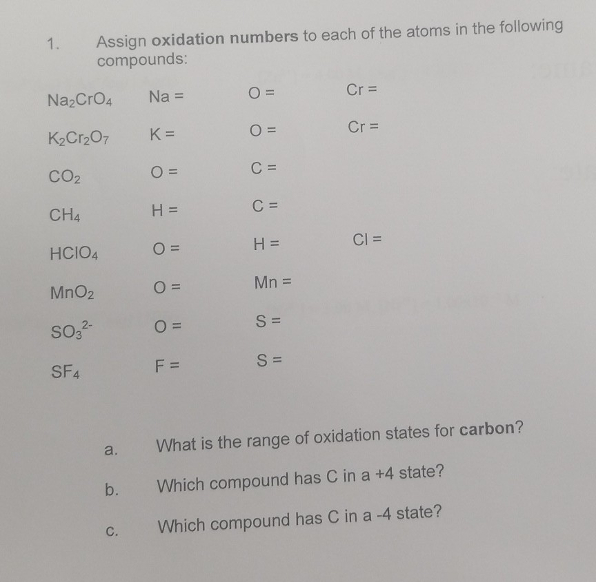 assign oxidation number to each atom in hocl