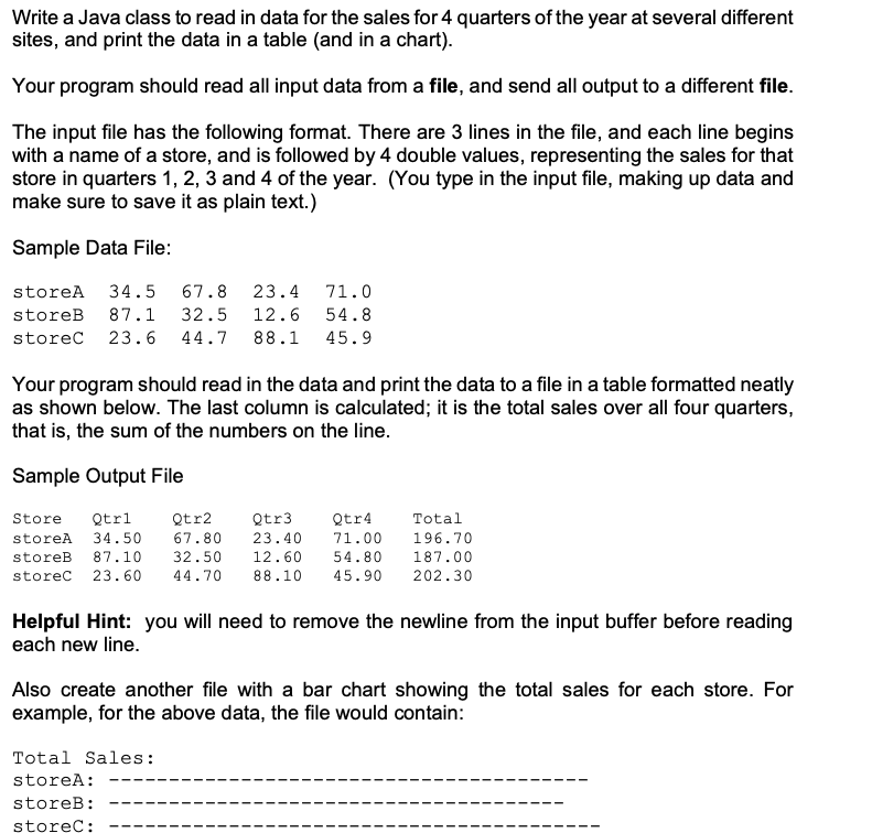 Solved Write a Java class to read in data for the sales for | Chegg.com