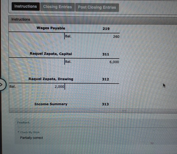 Solved Instructions Closing Entries Post Closing Entries | Chegg.com