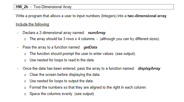 HW_2b - Two-Dimensional Array Write a program that | Chegg.com