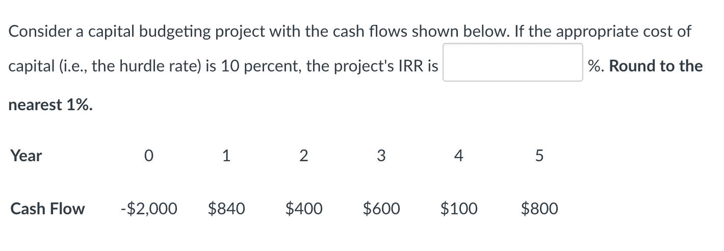 Solved Consider A Capital Budgeting Project With The Cash | Chegg.com