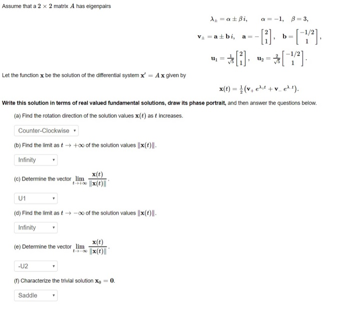 Solved Assume That A 2 X 2 Matrix A Has Eigenpairs tbi Chegg Com
