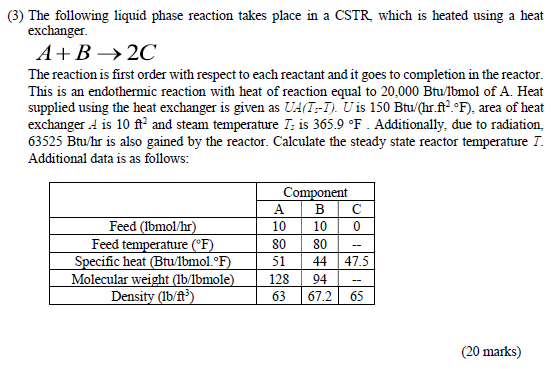 Solved (3) The following liquid phase reaction takes place | Chegg.com