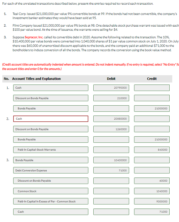 Solved For each of the unrelated transactions described