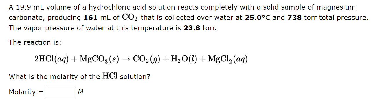 Solved A 19.9 mL volume of a hydrochloric acid solution | Chegg.com