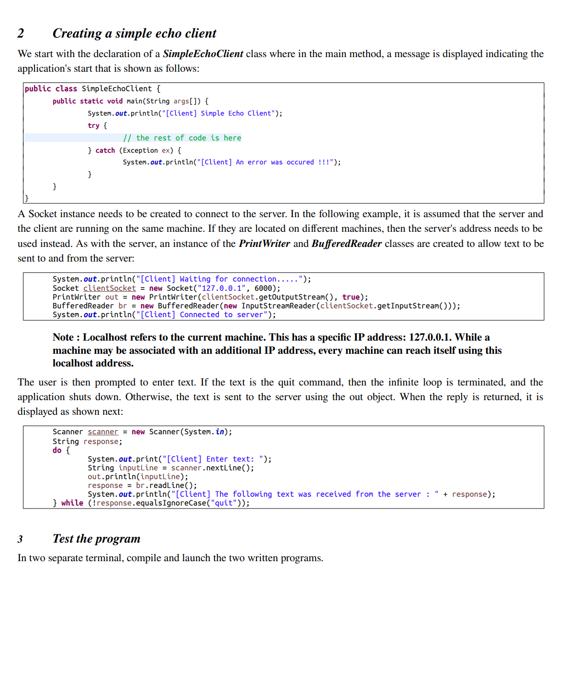 Solved 2 Creating a simple echo client We start with the | Chegg.com