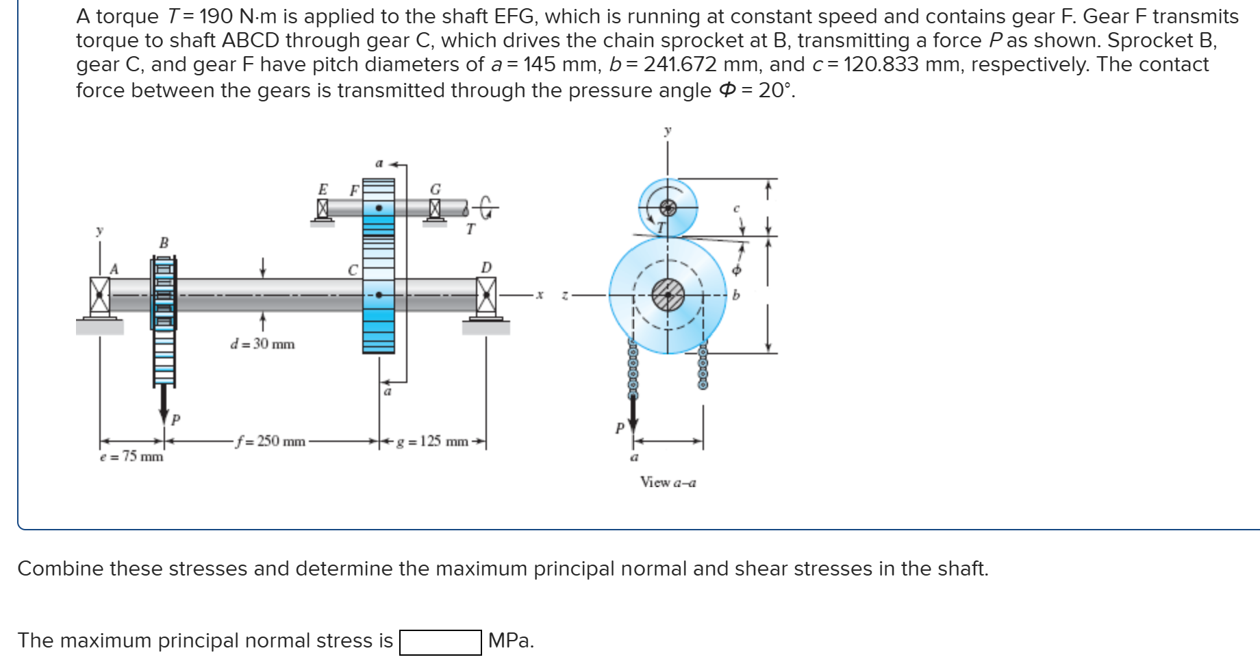 Solved A Torque T=190 N⋅m Is Applied To The Shaft EFG, Which | Chegg.com