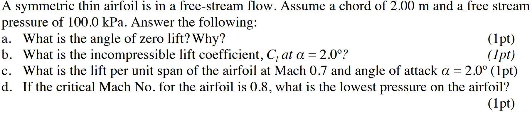 Solved A Symmetric Thin Airfoil Is In A Free-stream Flow. | Chegg.com