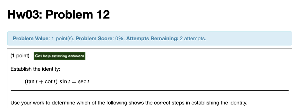 Solved Hw03: Problem 12 Problem Value: 1 point(s). Problem | Chegg.com