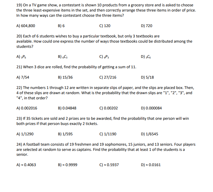 Solved 19) On a TV game show, a contestant is shown 10 | Chegg.com