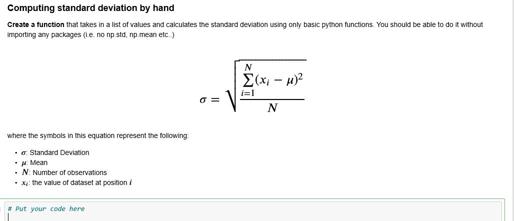 Solved Need help with Python homework! Standard deviation by | Chegg.com