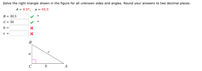 Solved Solve The Right Triangle Shown In The Figure For All 7673