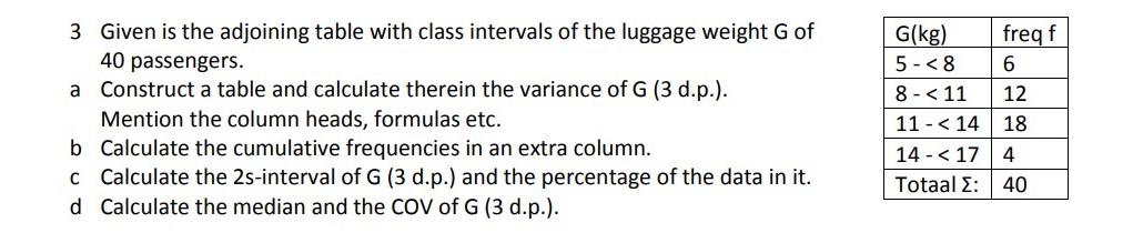 Solved 3 Given is the adjoining table with class intervals | Chegg.com