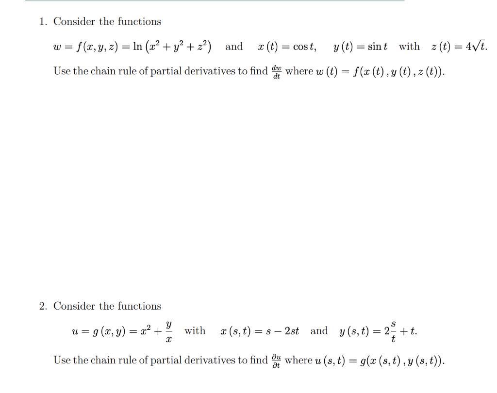 Solved 1 Consider The Functions W F X Y Z Ln X Chegg Com