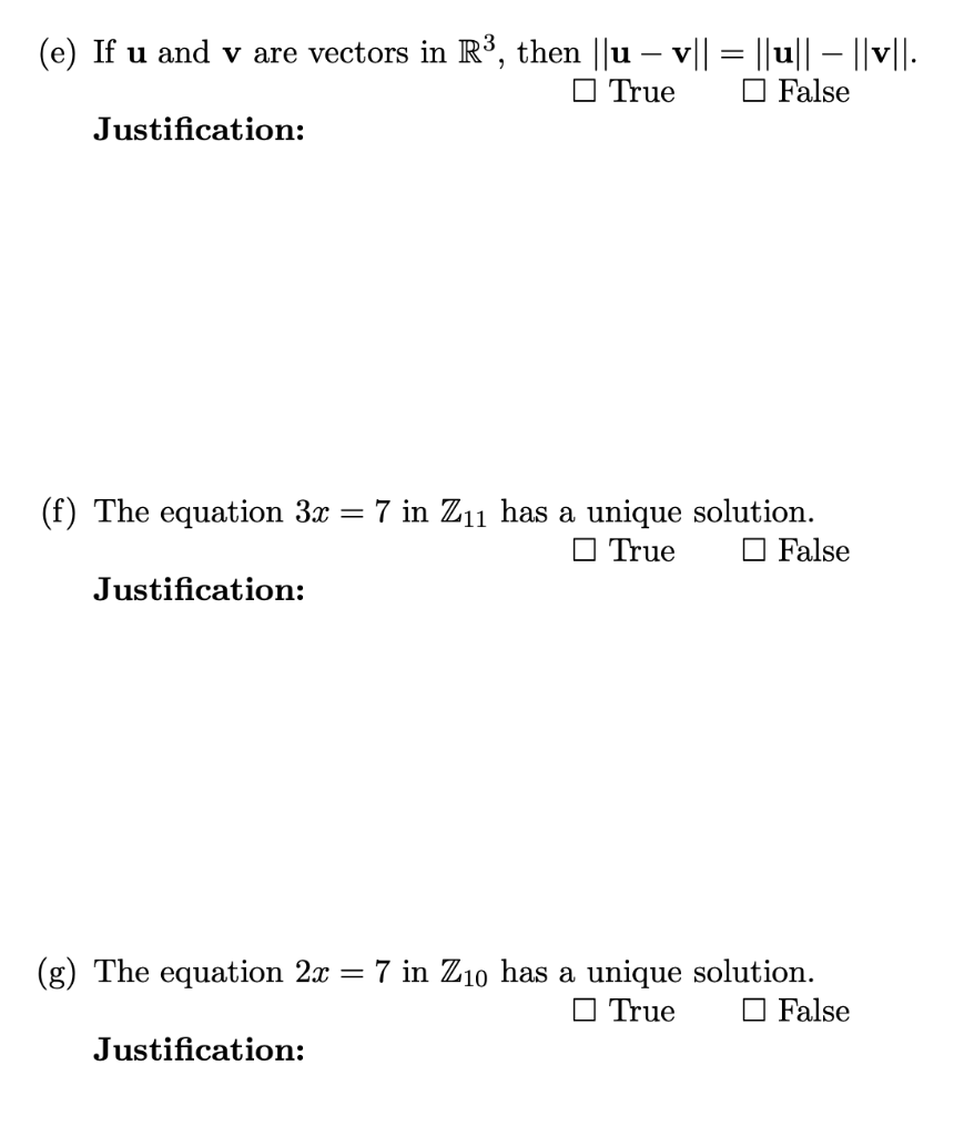 Solved True Or False? Justify Your Answer. Answers Without | Chegg.com