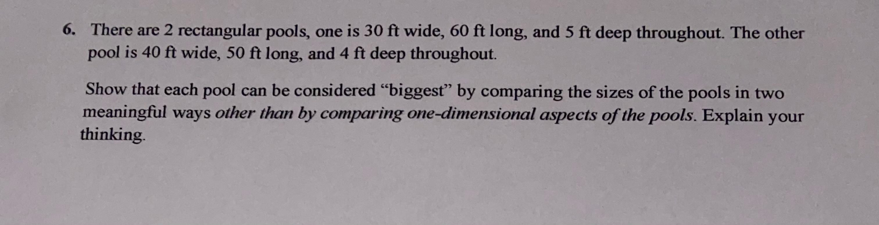 Solved 6. There are 2 rectangular pools, one is 30 ft wide, | Chegg.com