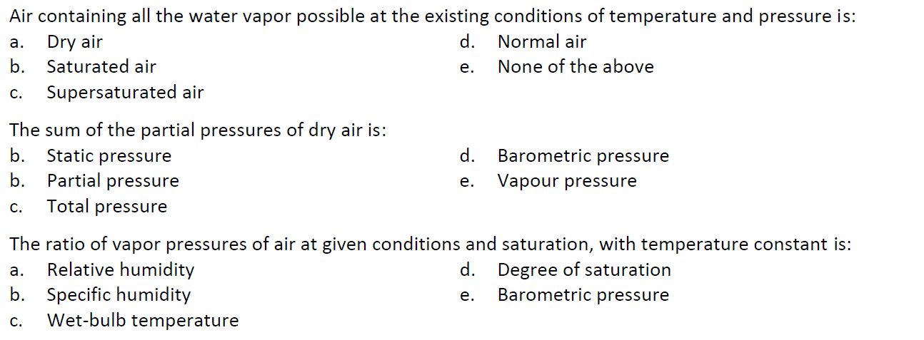 Solved a. Air containing all the water vapor possible at the | Chegg.com