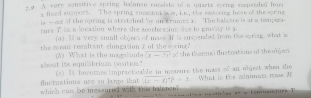 Solved A very sensitive spring balance consists of a quartz | Chegg.com