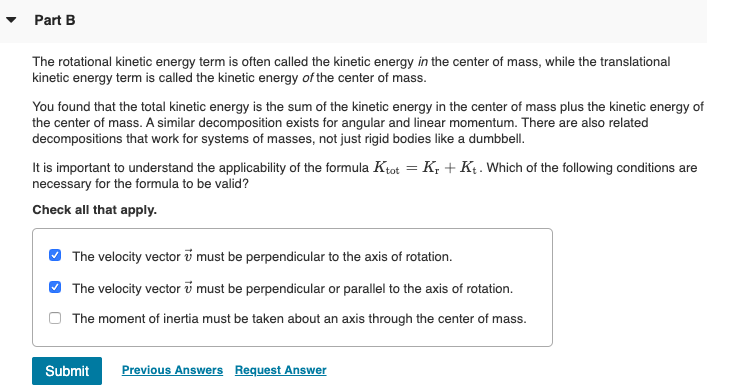 Part B The rotational kinetic energy term is often | Chegg.com