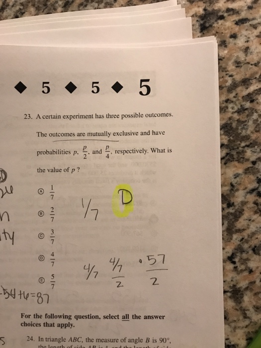 a certain experiment has 3 possible outcomes