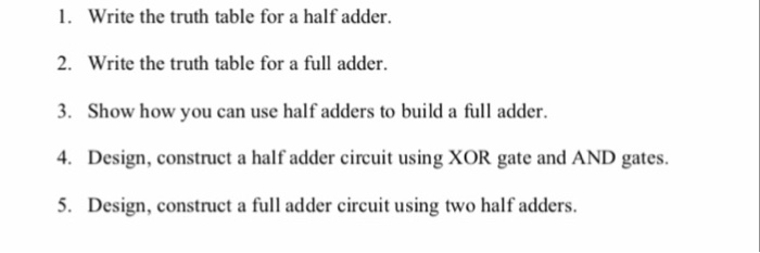 Solved 1. 2. 3. 4. 5. Write the truth table for a half | Chegg.com