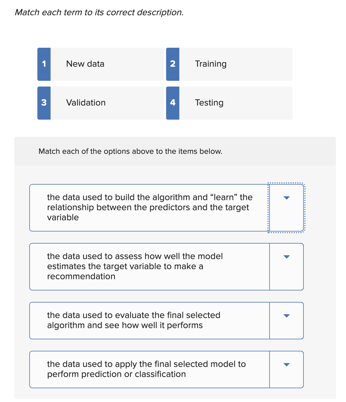 Solved Match each term to its correct description. 1 New | Chegg.com