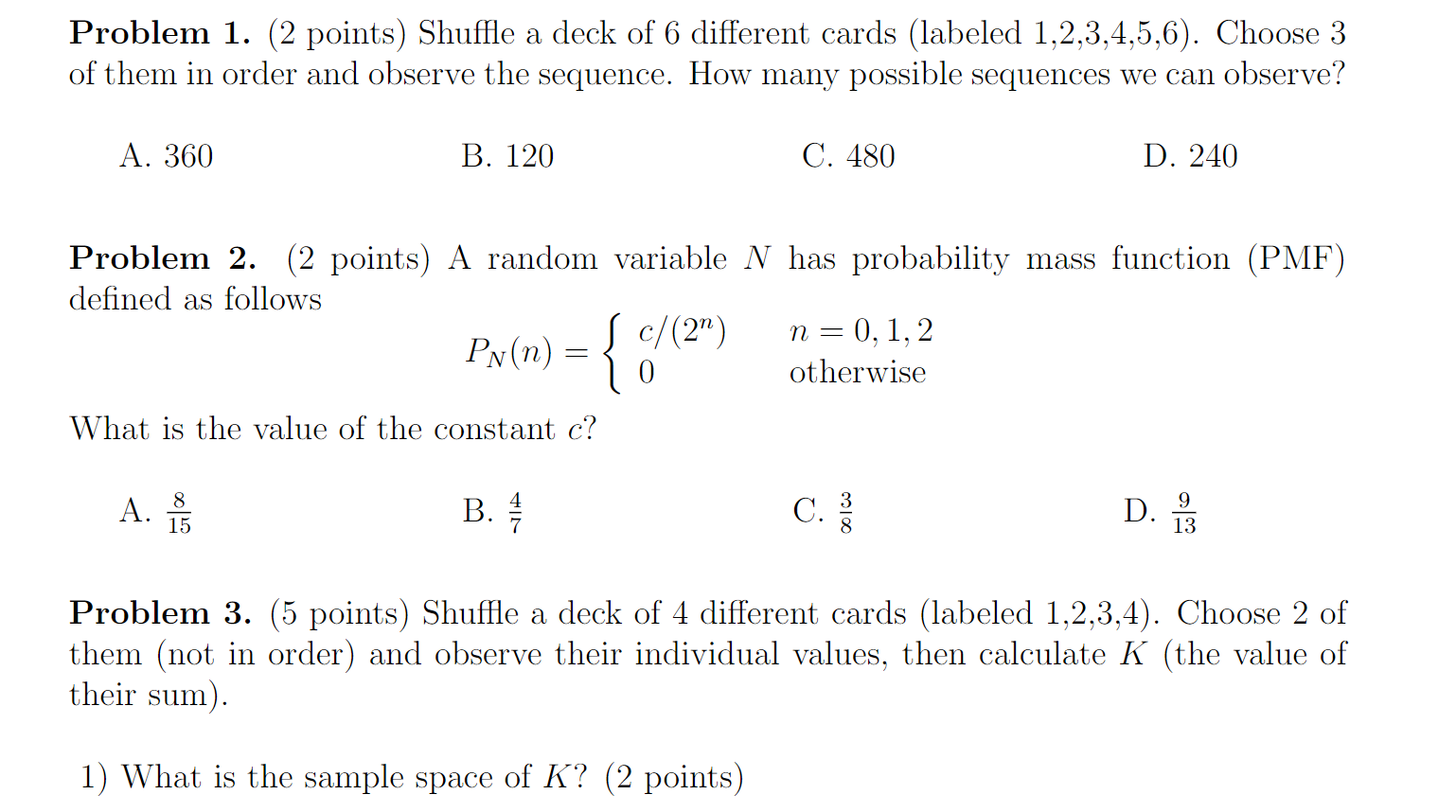 Solved Problem 1 2 Points Shuffle A Deck Of 6 Differen Chegg Com