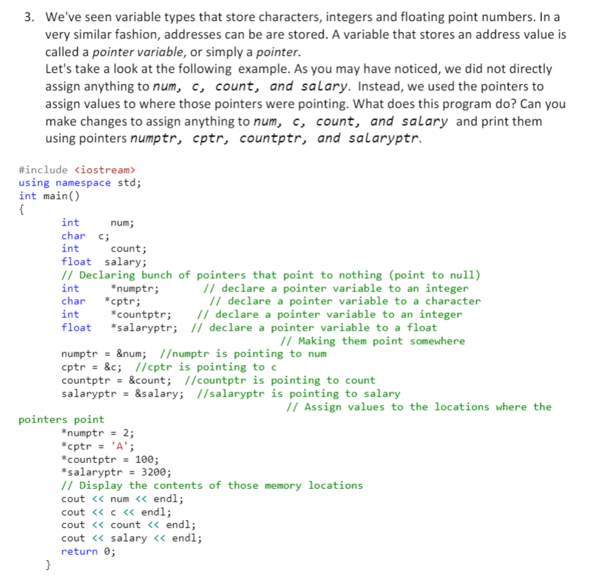 Solved 3. We've seen variable types that store characters, | Chegg.com