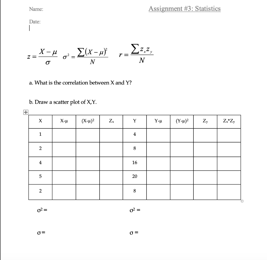 Solved Name Assignment 3 Statistics Date X A X U Ez Chegg Com