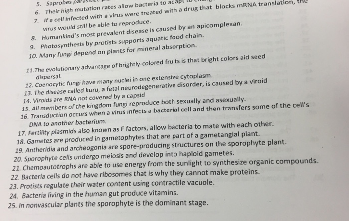 Solved 5. Saprobes parasitize 6. Their high mutation rates | Chegg.com
