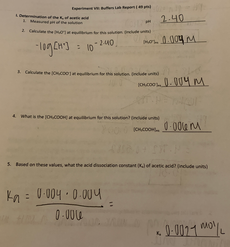 Solved Experiment VII Buffers Lab Report ( 49 pts) I.