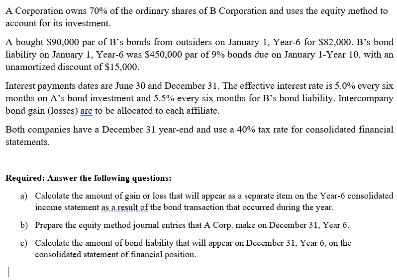 Solved A Corporation Owns 70% ﻿of The Ordinary Shares Of B | Chegg.com