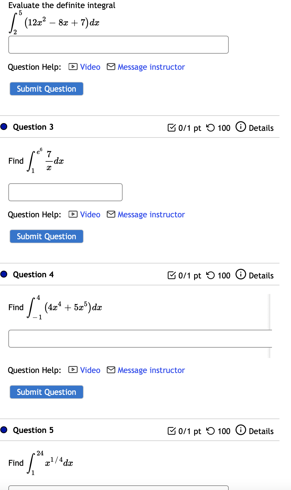 Solved Evaluate The Definite Integral 5 $,° (122° – 8x + | Chegg.com