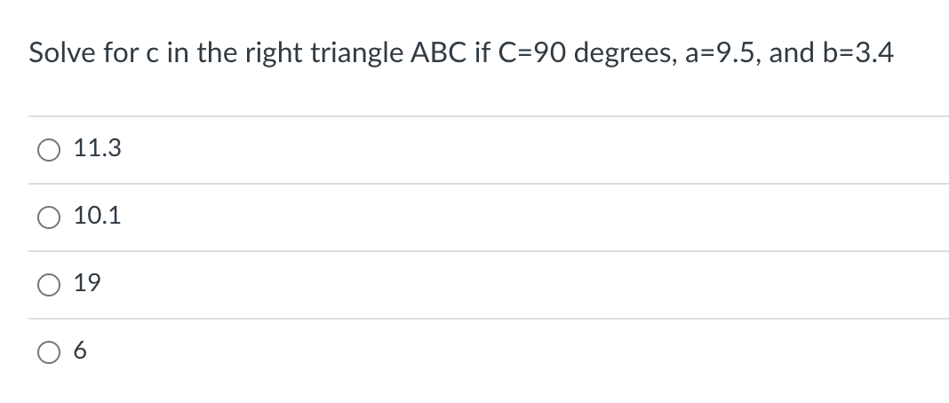 Solved Solve for c in the right triangle ABC if C=90 | Chegg.com