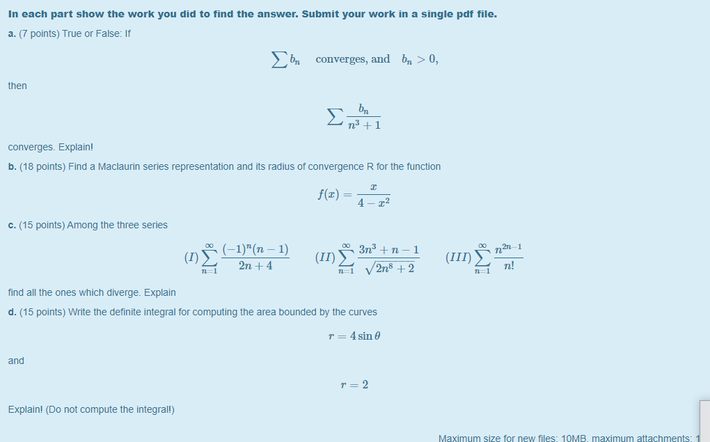 Solved In each part show the work you did to find the | Chegg.com