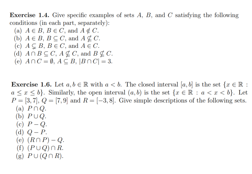 Solved Exercise 1 4 Give Specific Examples Of Sets A B Chegg Com