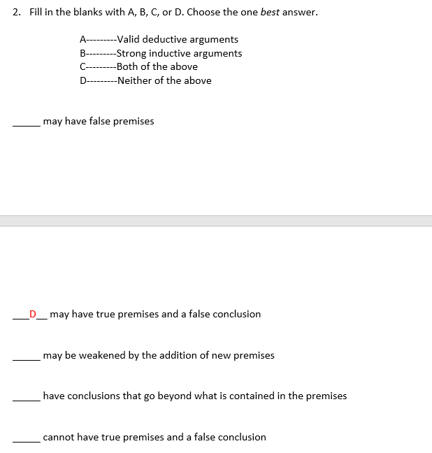 Solved 2. Fill In The Blanks With A, B, C, Or D. Choose The | Chegg.com