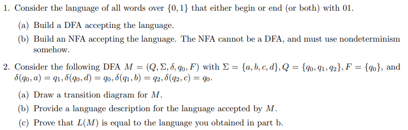 Solved 1. Consider the language of all words over {0,1} that | Chegg.com
