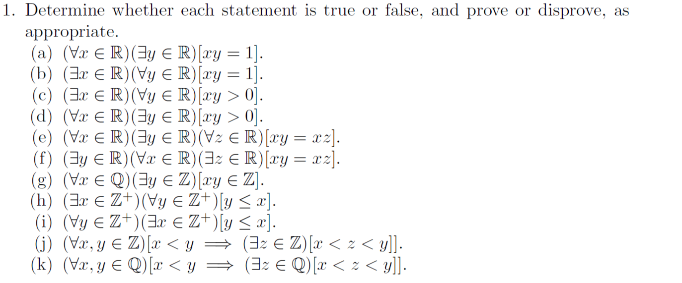 Solved 1. Determine whether each statement is true or false, | Chegg.com