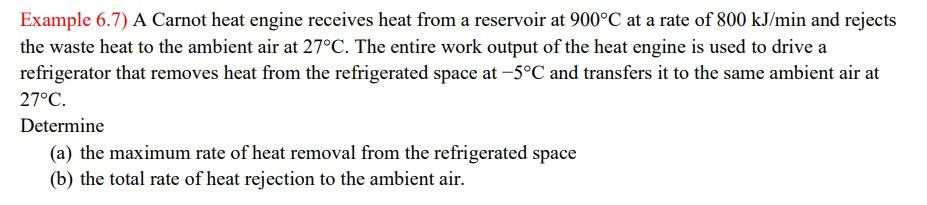 Solved Example 6.7) A Carnot Heat Engine Receives Heat From | Chegg.com