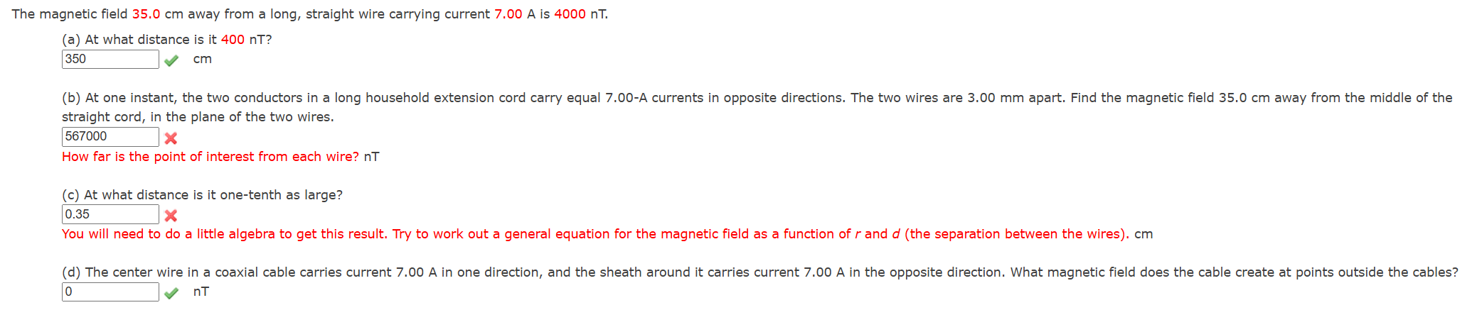 Solved The magnetic field 35.0 ﻿cm away from a long, | Chegg.com